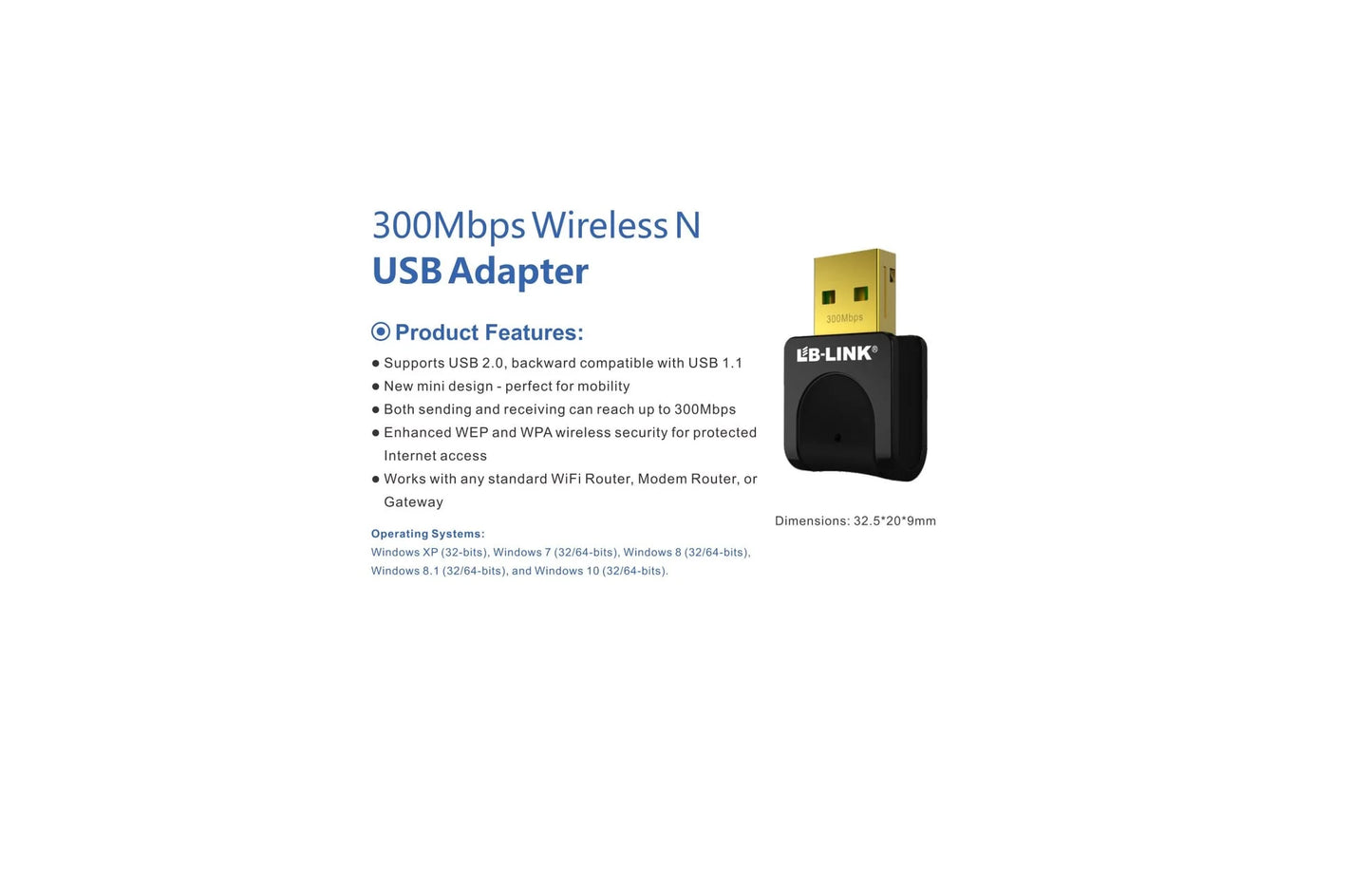 LB-LINK Wireless N USB Adapter BL-WN351 300Mbps