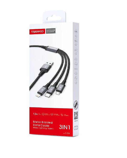 TRANYOO 3IN1 USB To Type-C + Lightning + Micro Cable Cable