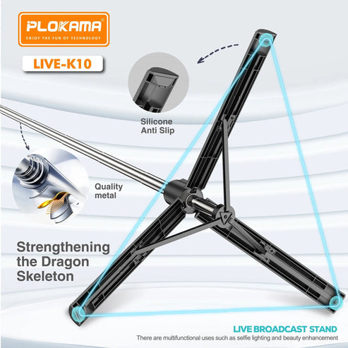 PLOKAMA Live-K10 Tripod Holder, Selfie Stick 200cm (2m)