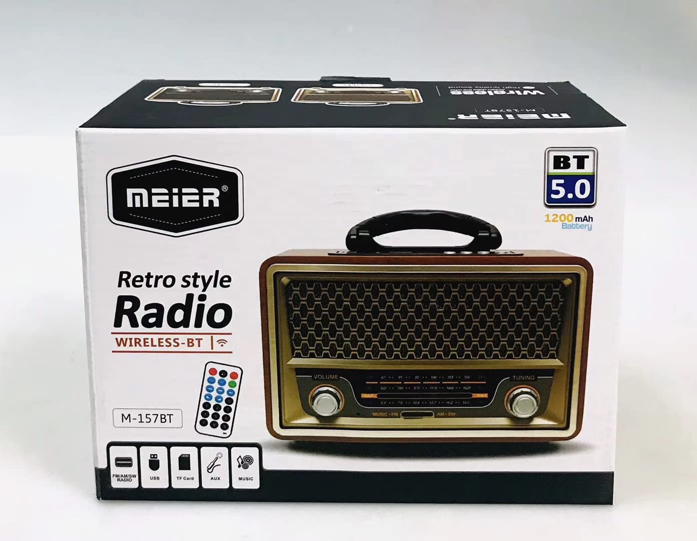 MEIER Retro Portable AM FM SW 3 Band Wooden Semiconductor Vintage Radio Battery Powered Multifunction Bluetooth Music Speaker TF
