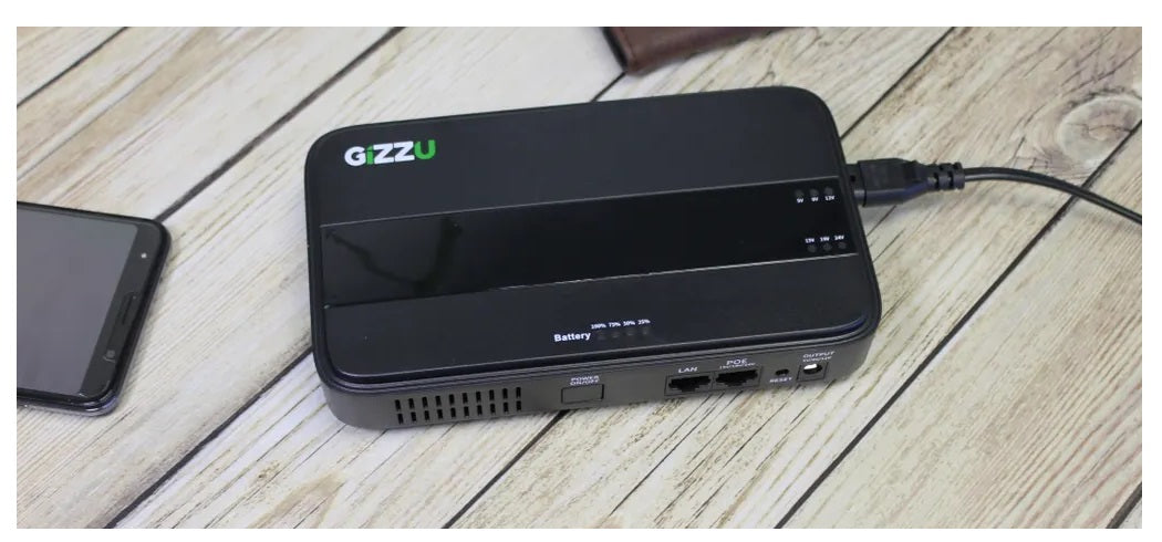 GIZZU 36W 32Wh 8800mAh Mini Dual DC UPS – Black