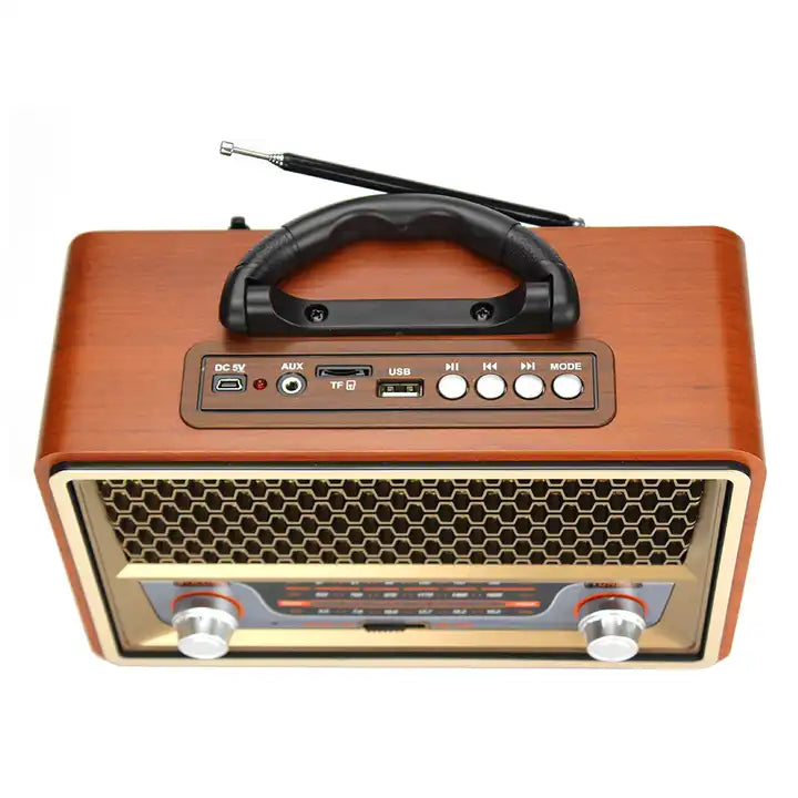 MEIER Retro Portable AM FM SW 3 Band Wooden Semiconductor Vintage Radio Battery Powered Multifunction Bluetooth Music Speaker TF