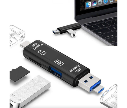 USB Portable 3 in 1 Multi-Function Type-C USB OTG Adapter TF Card Reader - Black