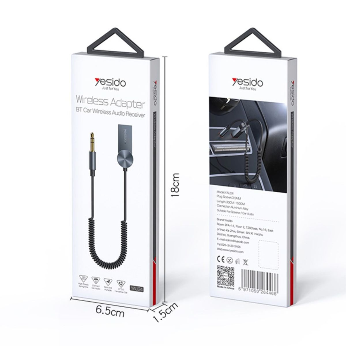 YESIDO YAU24 3.5mm AUX Car Bluetooth Audio Receiver Adapter for Music