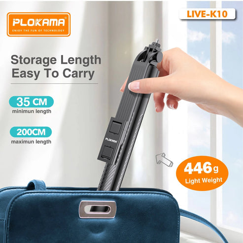 PLOKAMA Live-K10 Tripod Holder, Selfie Stick 200cm (2m)