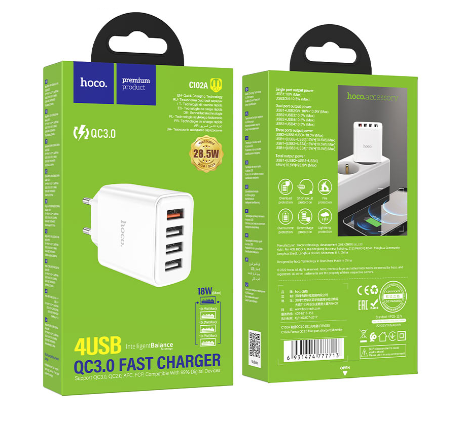 HOCO Wall Charger 4 USB Ports C102A