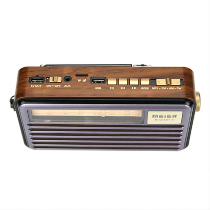MEIER Retro Solar Portable AM FM SW 3 Band Wooden Semiconductor Vintage Radio Battery Powered Multifunction Bluetooth Music Speaker TF