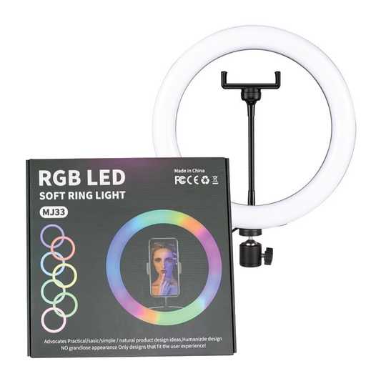 RGB Led Soft Ring Light MJ33 With15 Color Modes & Smartphone Holder