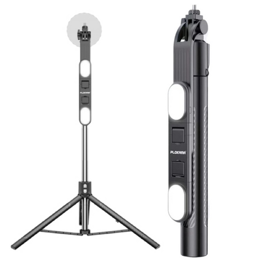 PLOKAMA Live-K10 Pro Tripod Holder with LED Light, Selfie Stick -200cm (2m)