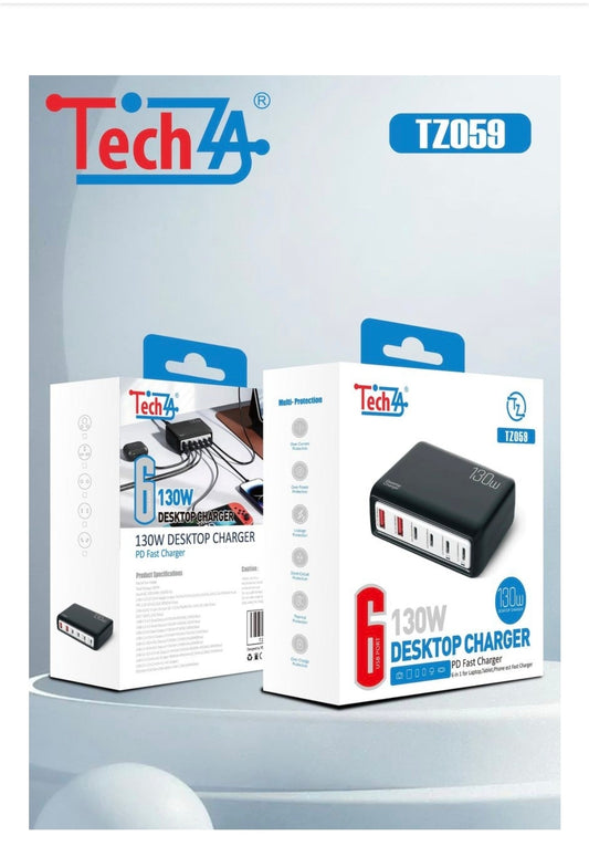 TechZA 130W 6-in-1 Desktop Charging Station - 4 Type-C + 2 USB-TZ059