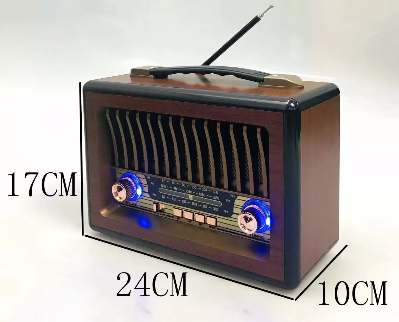 MEIER Retro Portable Radio AM FM SW Wooden Finish - Gold