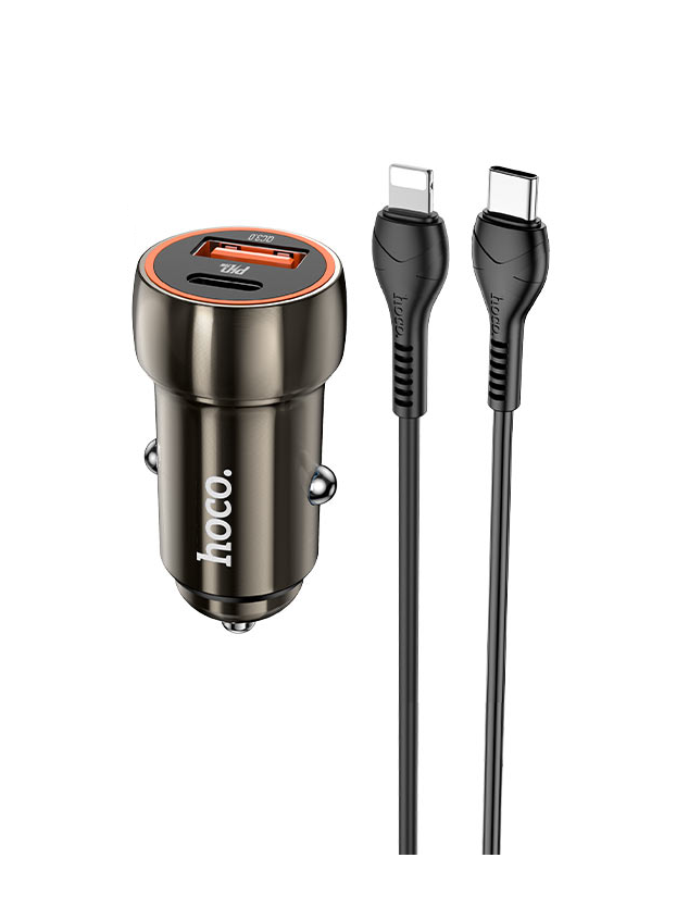 Hoco Z46A PD 20W + QC3.0 Metal Car Charger with 1m Lightning Cable