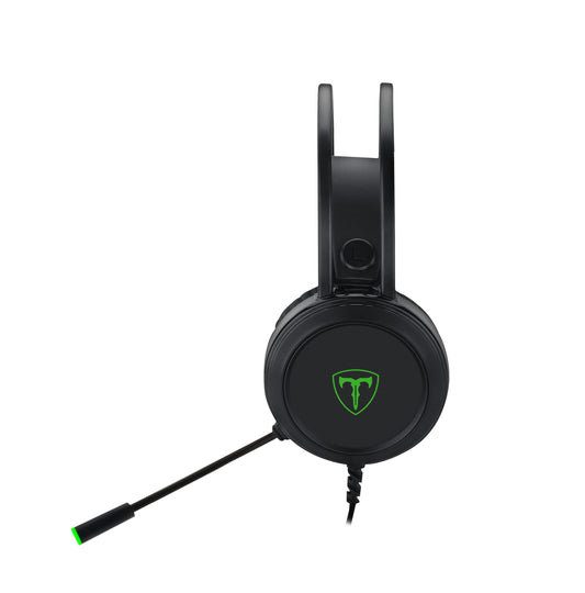 T-Dagger Ural Green Lighting|210cm Cable|3.5mm+USB|Uni-Directional Luminous Gooseneck Mic|50mm Bass Driver|Stereo Gaming Headset – Black/Green