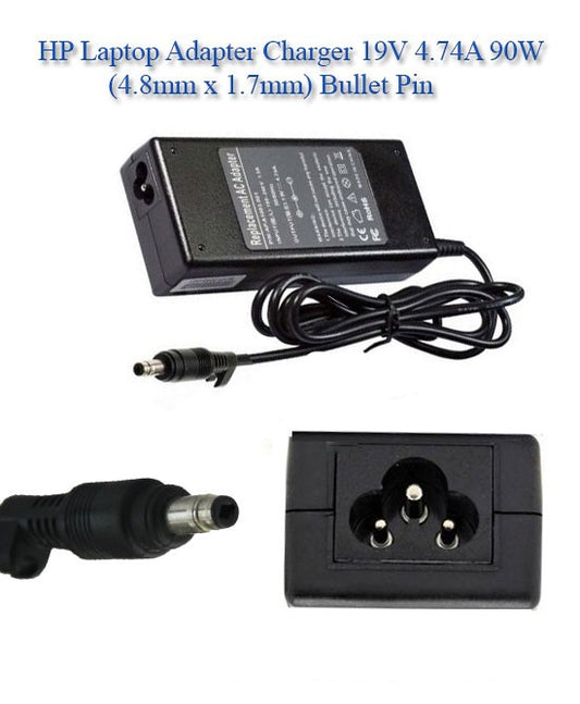 HP Laptop Charger 19V 4.74A (90W) | 4.8 x 1.7mm Pin (Bullet Pin) | Replacement for HP Laptop Charger