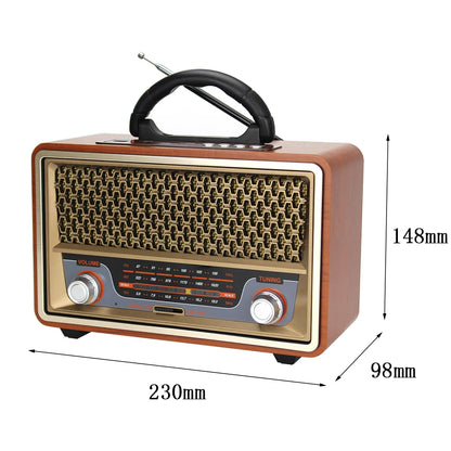 MEIER Retro Portable AM FM SW 3 Band Wooden Semiconductor Vintage Radio Battery Powered Multifunction Bluetooth Music Speaker TF