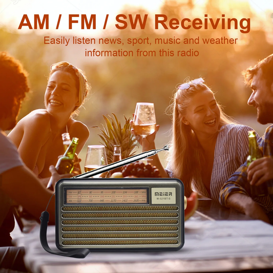 MEIER Retro Solar Portable AM FM SW 3 Band Wooden Semiconductor Vintage Radio Battery Powered Multifunction Bluetooth Music Speaker TF