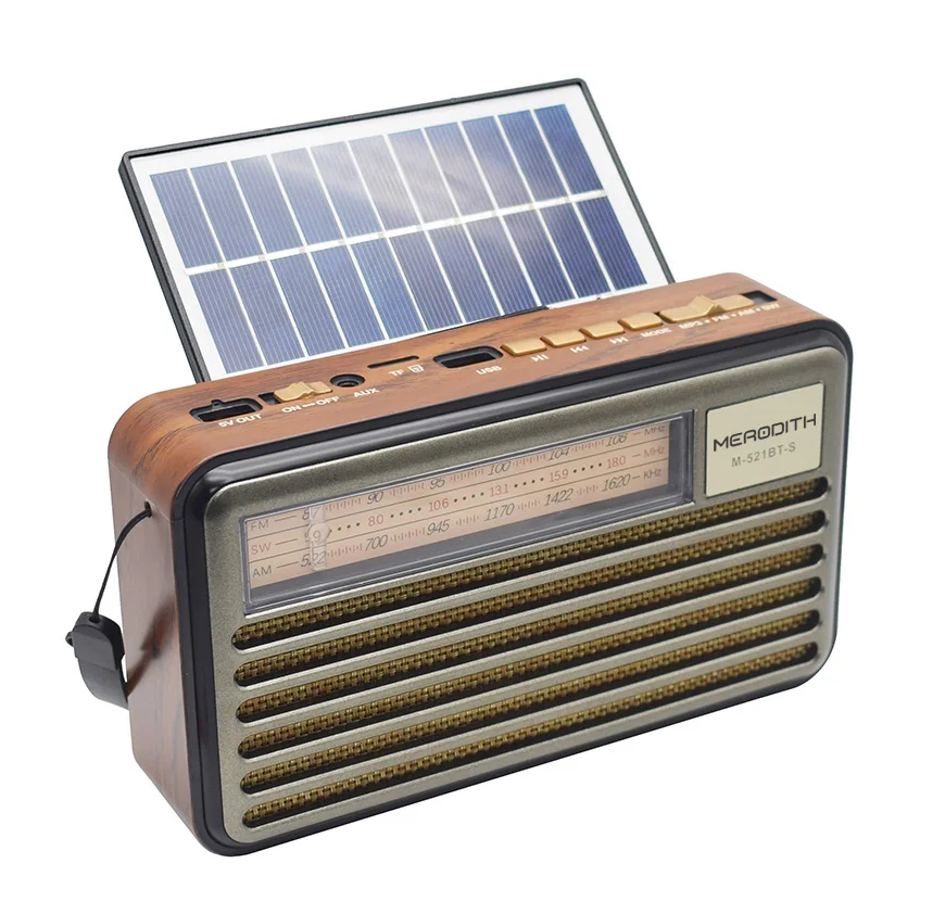 MEIER Retro Solar Portable AM FM SW 3 Band Wooden Semiconductor Vintage Radio Battery Powered Multifunction Bluetooth Music Speaker TF