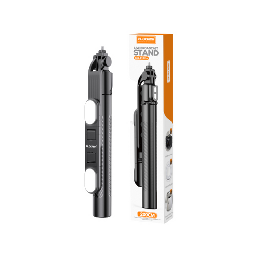 PLOKAMA Live-K10 Pro Tripod Holder with LED Light, Selfie Stick -200cm (2m)