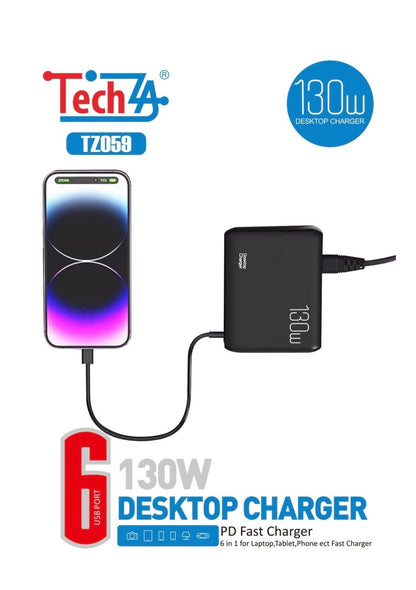 TechZA 130W 6-in-1 Desktop Charging Station - 4 Type-C + 2 USB-TZ059