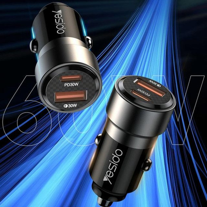 Yesido 60W Super Fast With Type-c And Usb Port Car Charger (Y55)