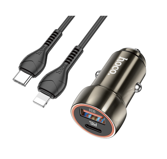 Hoco Z46A PD 20W + QC3.0 Metal Car Charger with 1m Lightning Cable