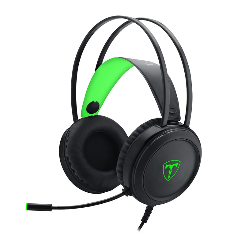 T-Dagger Ural Green Lighting|210cm Cable|3.5mm+USB|Uni-Directional Luminous Gooseneck Mic|50mm Bass Driver|Stereo Gaming Headset – Black/Green